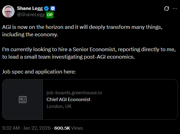 Ο Shane Legg της DeepMind αναζητά οικονομολόγο για τη μετά AGI εποχή